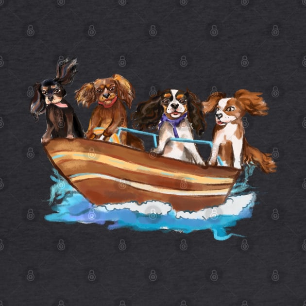 4 Cavalier King Charles Spaniels on a Boat by Cavalier Gifts